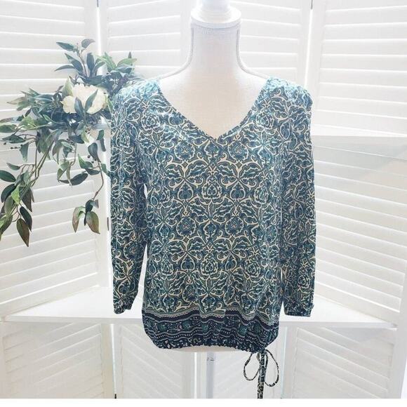 74 LUCKY BRAND GEOMETRIC WAIST TIE BLOUSE SMALL WN - Picture 1 of 1